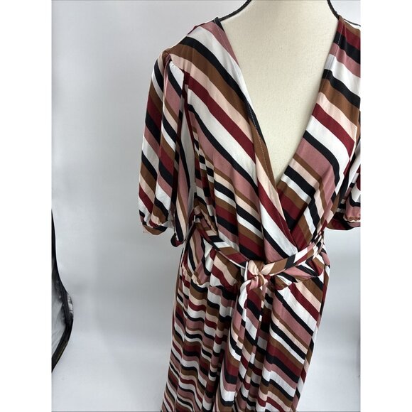 Eloquii Elements Womens Size 24 Dress Striped Wrap V Neck Tie Waist Maxi - Picture 2 of 8
